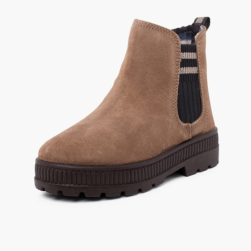 Striped side elastic split sock boot Taupe