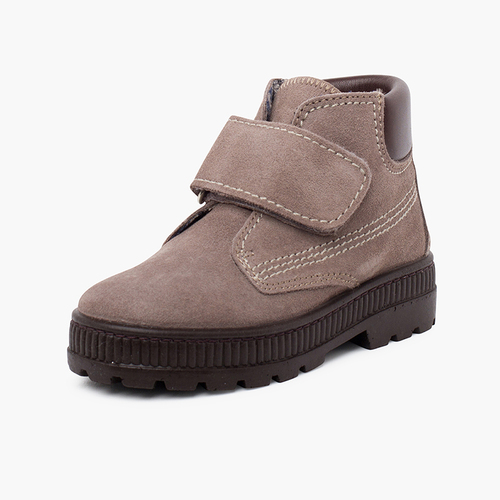 Track sole boots with adherent closure stitching Grey
