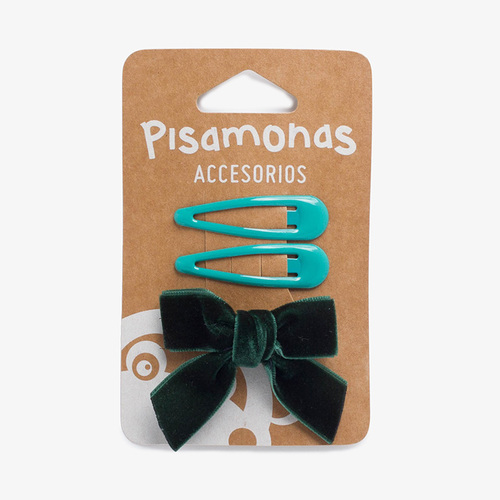 Hairpins and velvet duck beak bow pack Bottle Green