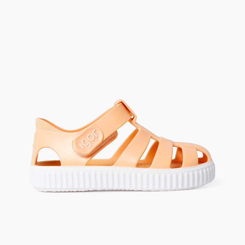 Sneakers-style jelly sandals wit riptape Apricot