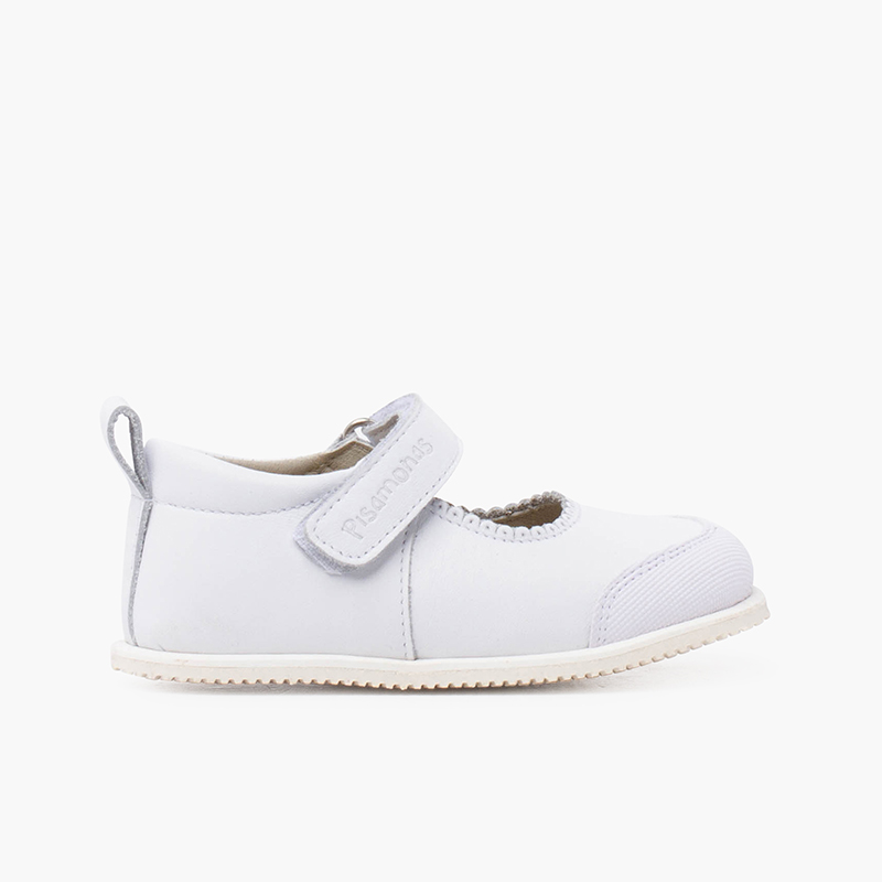 Sport leather mary janes with toe cap and riptape fastening White