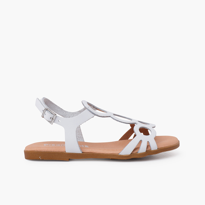 Leather sandals with circles and buckle closure White