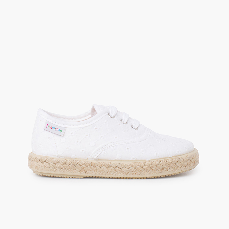 Espadrille-type Trainers Swiss Embroidered Fabric White