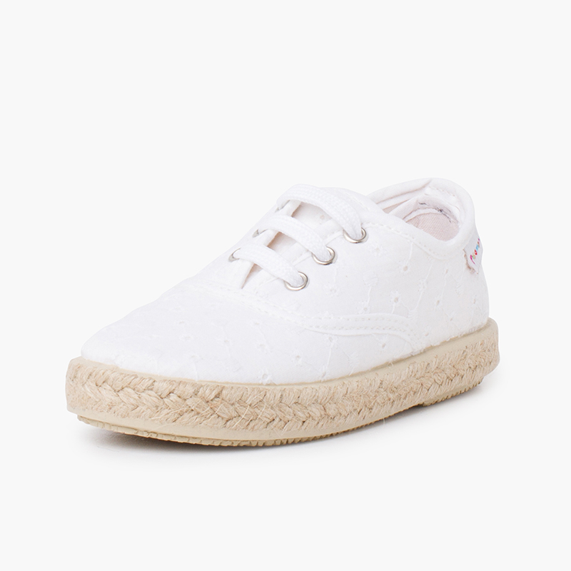 Espadrille-type Trainers Swiss Embroidered Fabric White