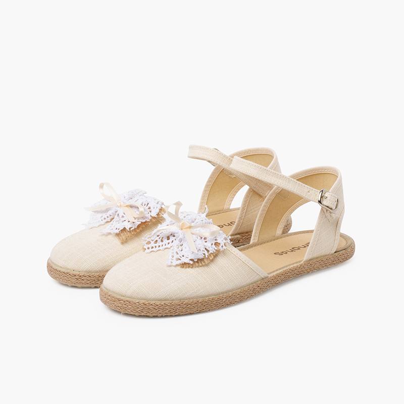 Ceremony linen espadrilles with rustic bow Beige