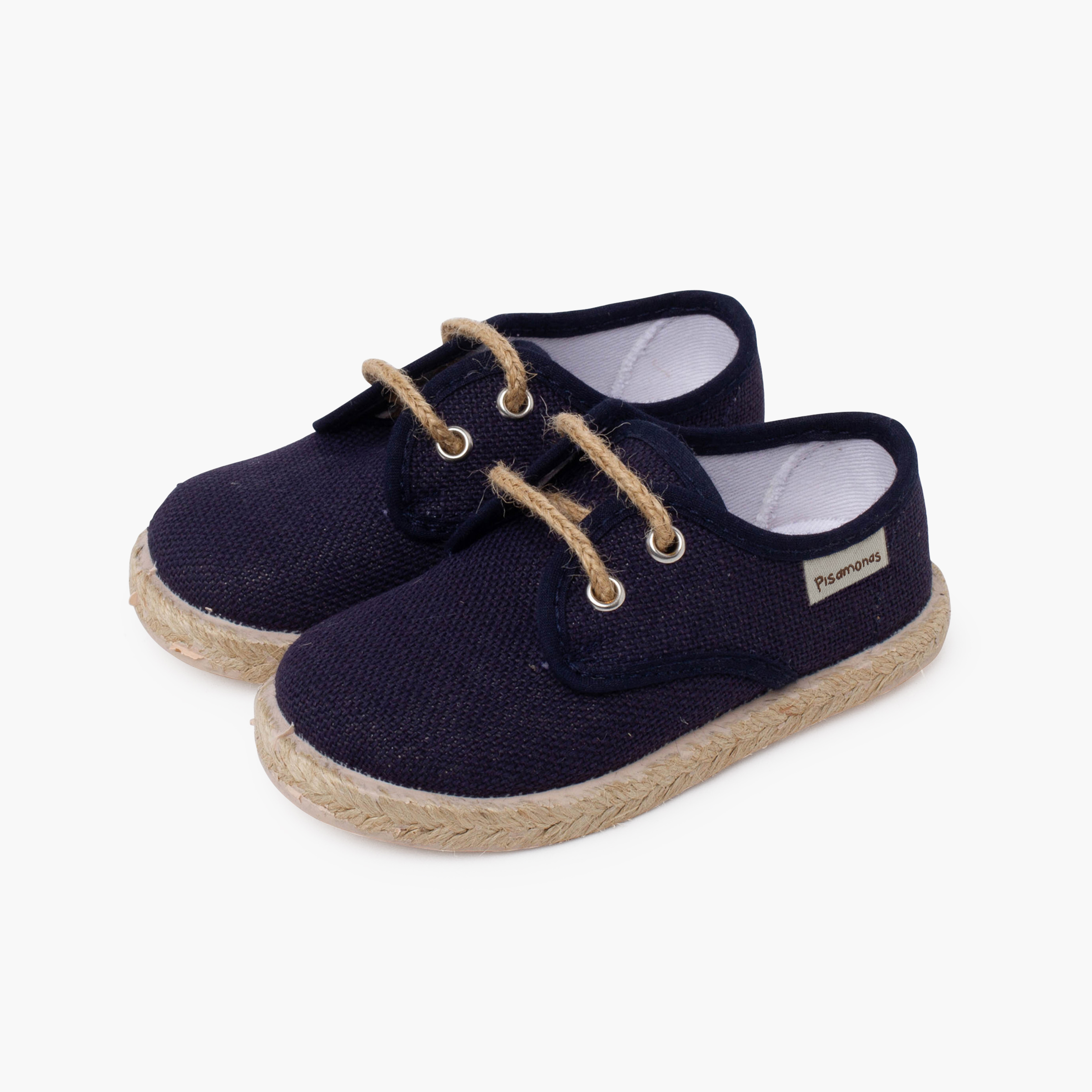 Linen bluchers with jute laces and sole Navy Blue