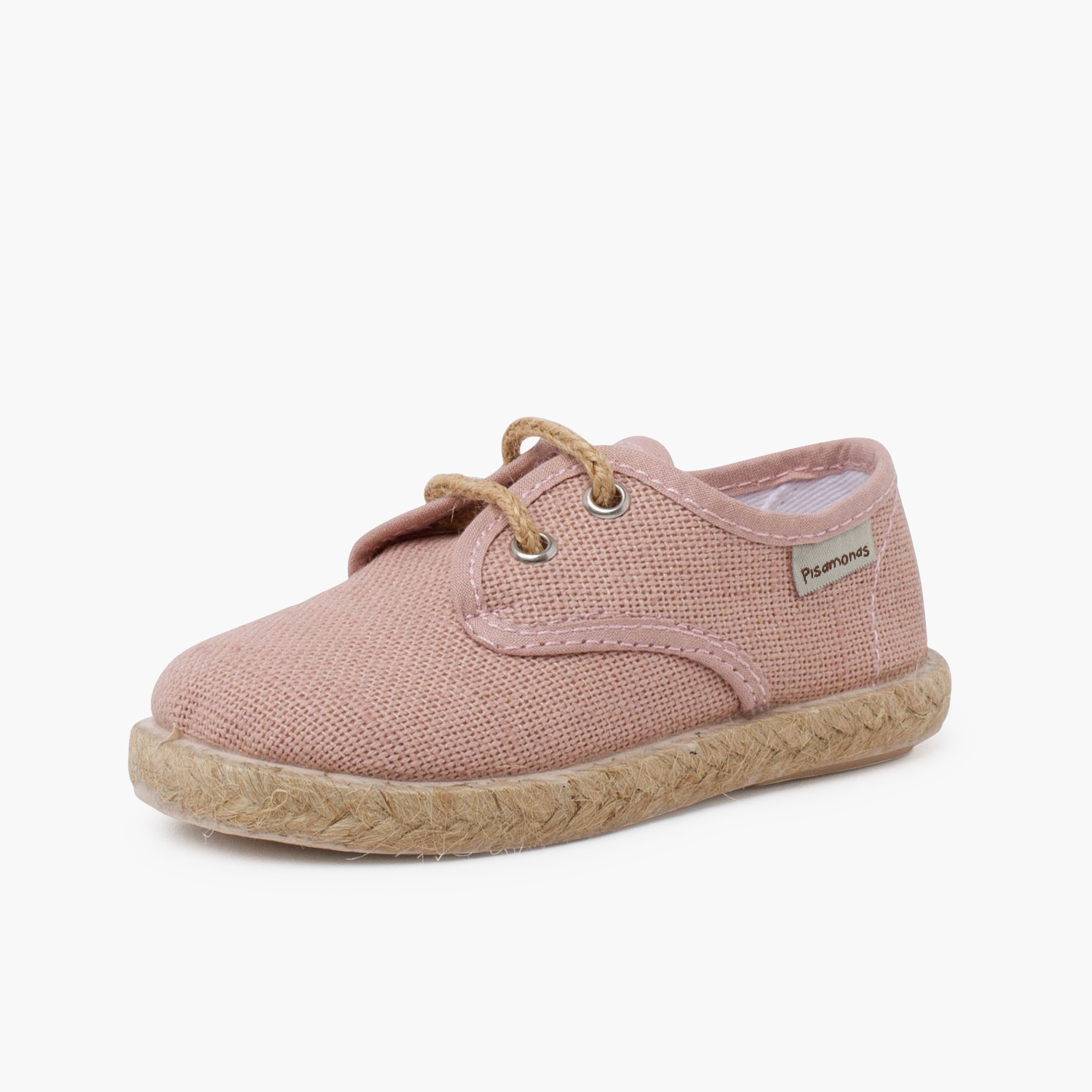 Linen bluchers with jute laces and sole Old Rose