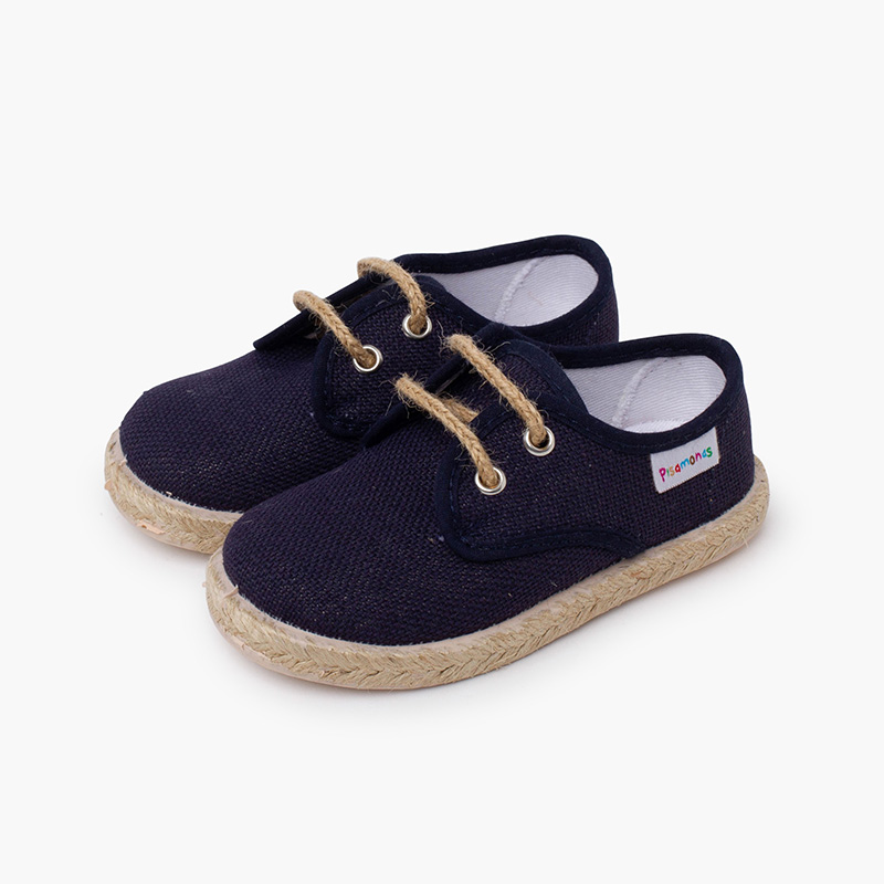 Linen bluchers with jute laces and sole Navy Blue