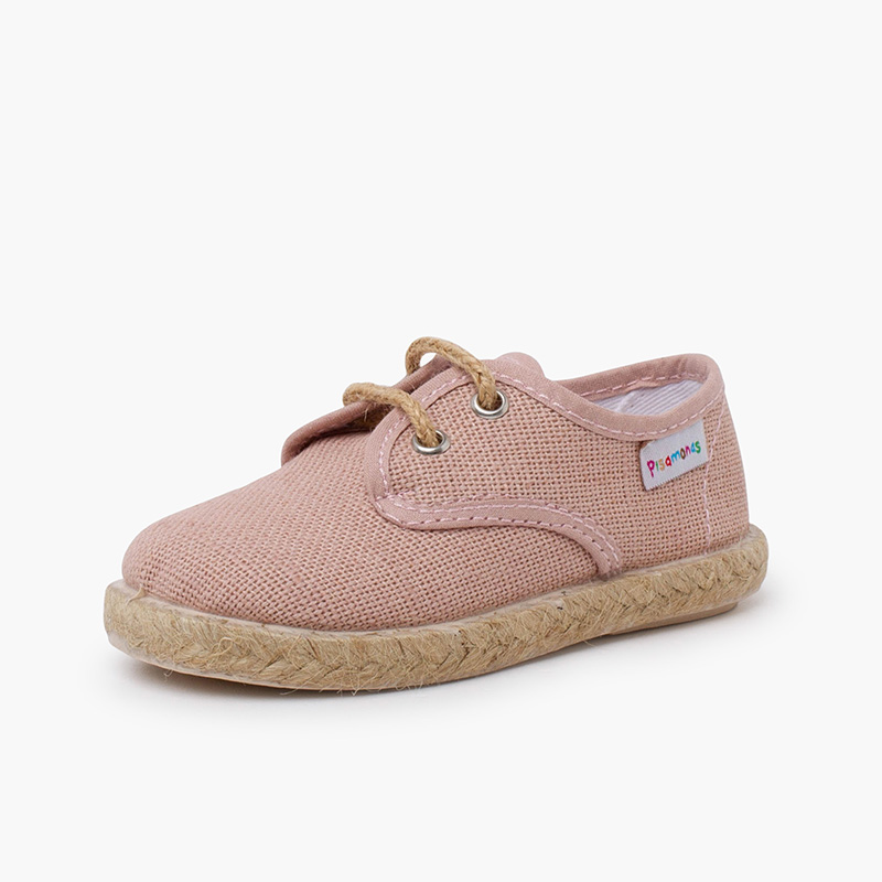 Linen bluchers with jute laces and sole Old Rose