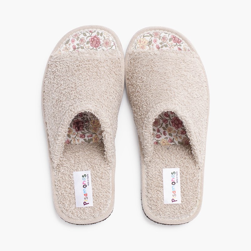Girl's eco-towel slippers with flowers Beige