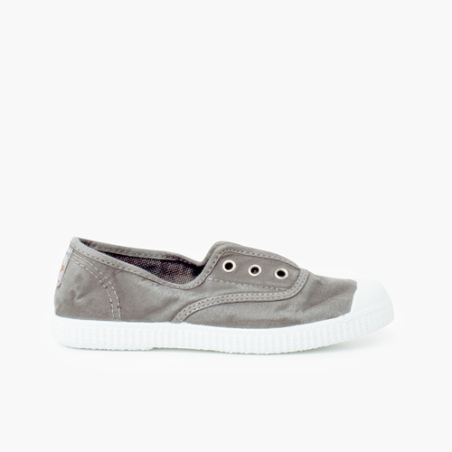 Worn Effect Canvas Trainers Without Laces Grey