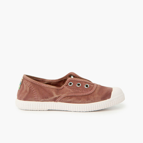 Worn Effect Canvas Trainers Without Laces Terracotta