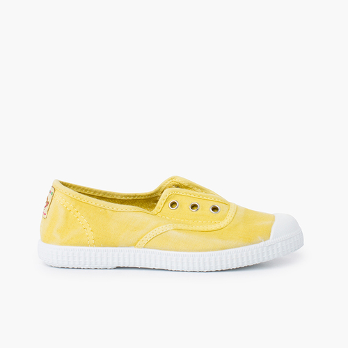 Worn Effect Canvas Trainers Without Laces Banana Yellow