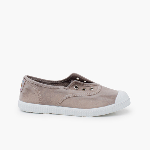 Worn Effect Canvas Trainers Without Laces Grey