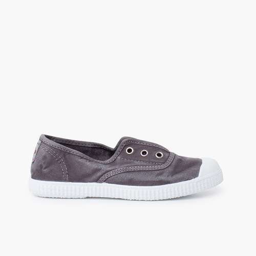 Worn Effect Canvas Trainers Without Laces Dark grey