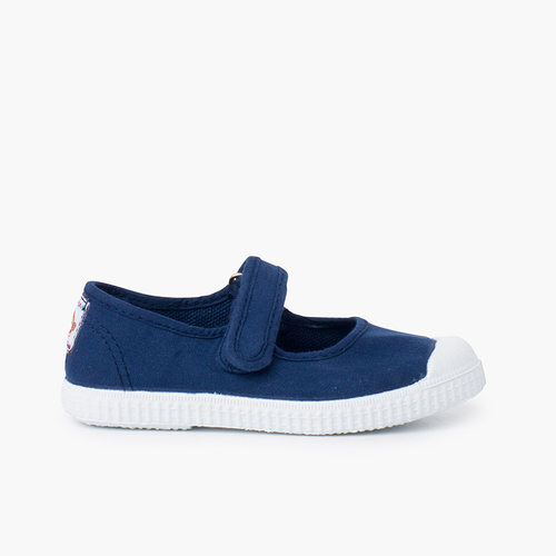 Rubber Toe Mary Janes hook-and-loop Closure Dark blue