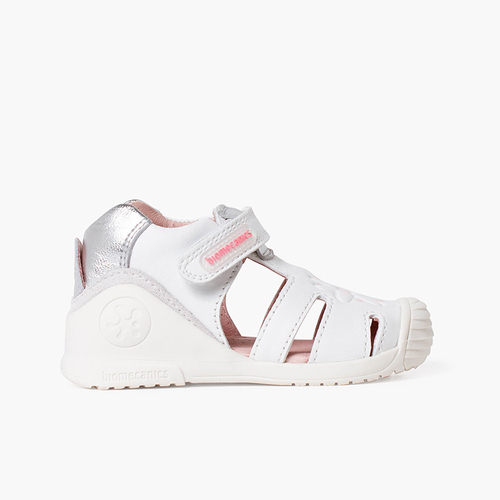 Girl's Biogateo Flower Sandals with riptape fastening White