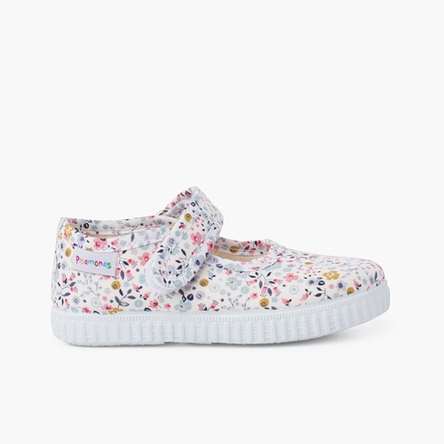 Flower print mary janes with riptape strap Floral