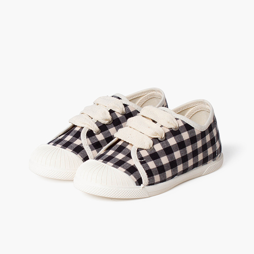 Gingham trainers with laces and rubber toe Black