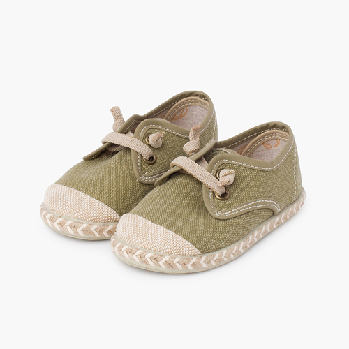 Children's blucher with jute toe cap and elastic laces Khaki