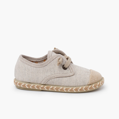 Children's blucher with jute toe cap and elastic laces Stone