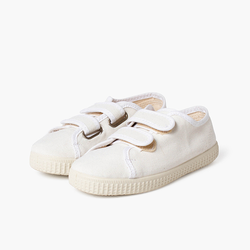 Recycled canvas rpet trainers with riptape strips White