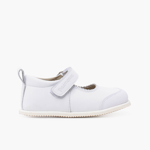 Sport leather mary janes with toe cap and riptape fastening White