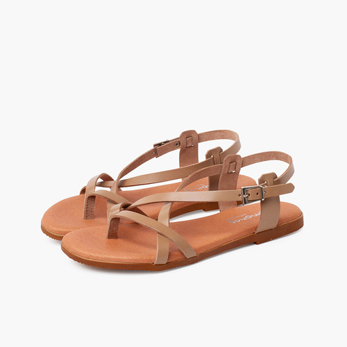 Leather thong sandals with crossed straps Sand