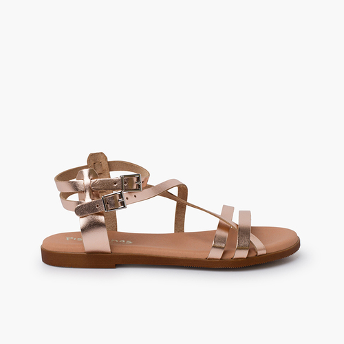 Women's metallic leather sandals with bracelet Copper