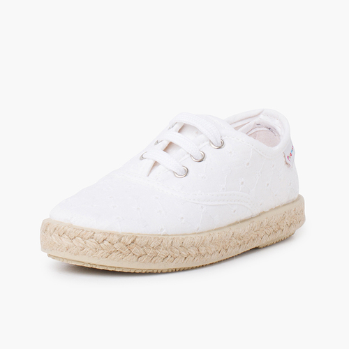 Espadrille-type Trainers Swiss Embroidered Fabric White