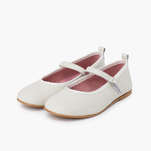 Girl's ceremony mary janes with thin riptape strap Porcelain