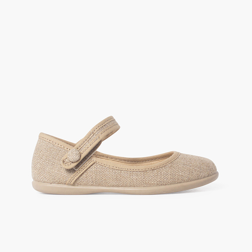 Low-cut Mary Janes with button detail and riptape Natural