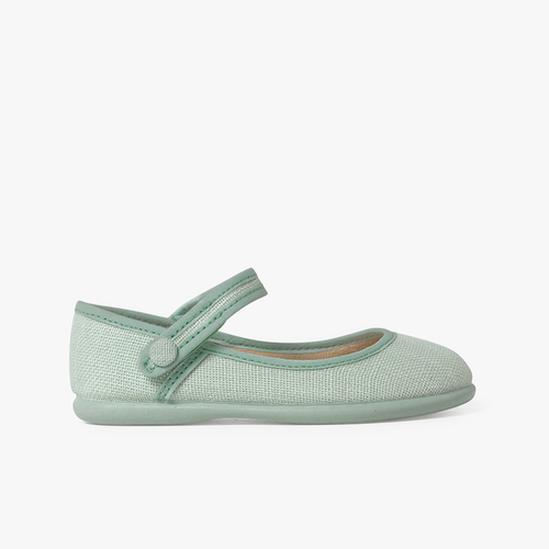 Low-cut Mary Janes with button detail and riptape Green Water