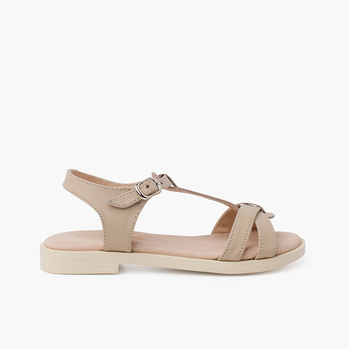 Soft leather sandals braided central strap Sand