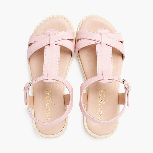 Soft leather sandals braided central strap Pink