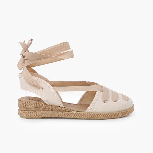 Goyesque wedge espadrilles with ribbons Beige