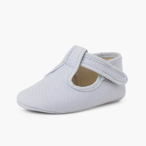 Baby T-bar shoes quilted piqué hook-and-loop closure Grey