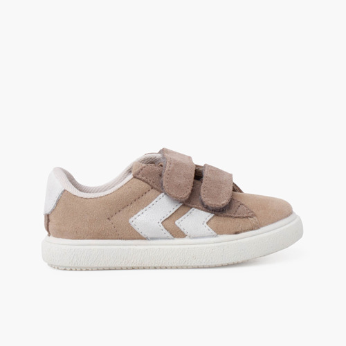 Side stripes Trainers with split suede fastening Sand
