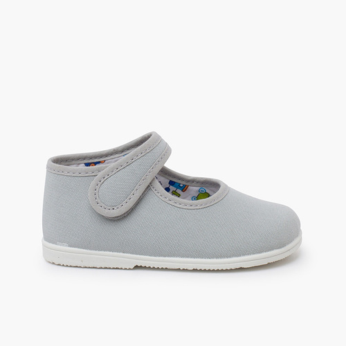 Canvas Mary Janes thin sole riptape Grey