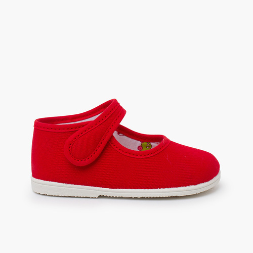 Canvas Mary Janes thin sole riptape Red