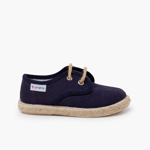 Linen bluchers with jute laces and sole Navy Blue