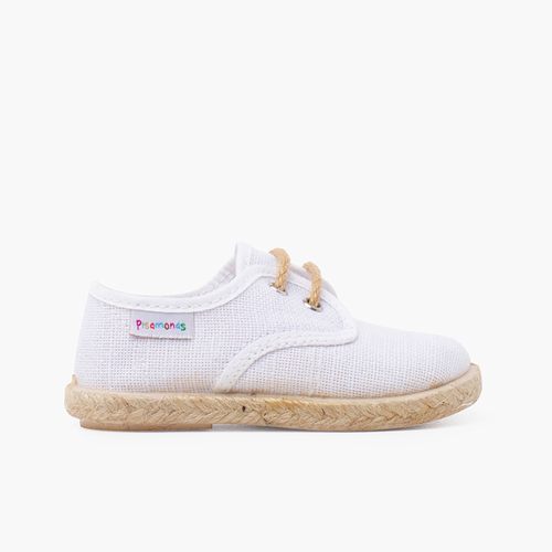 Linen bluchers with jute laces and sole White