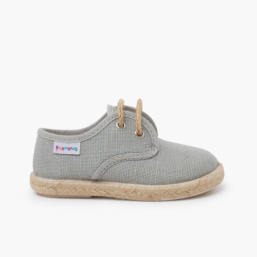 Linen bluchers with jute laces and sole Grey