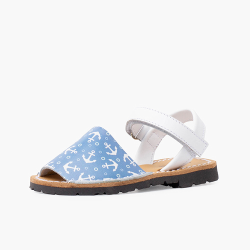 Anchors bicoloured menorcan sandals with riptape White and Blue Jeans