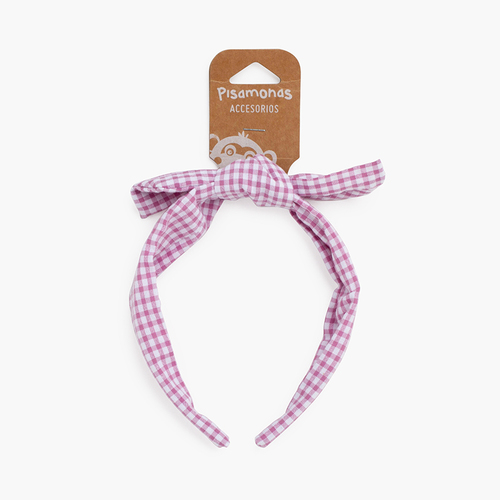 Vichy bow turban headband Pink