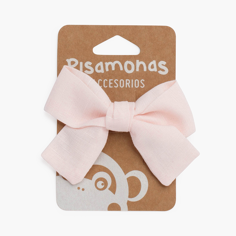 Linen bow hair duck clip Pastel Pink
