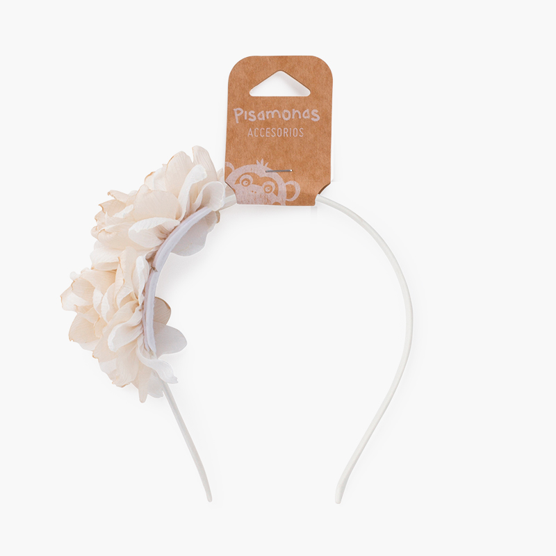 Fine flower headband White and Beige