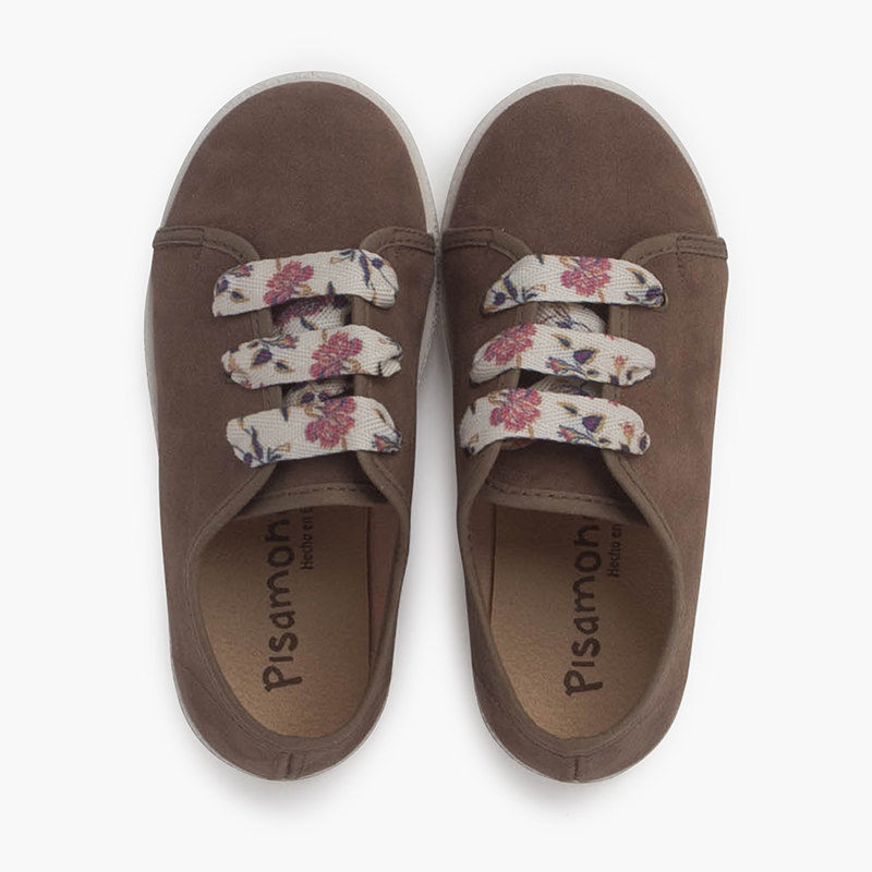 Suede Trainers With Flowered Laces