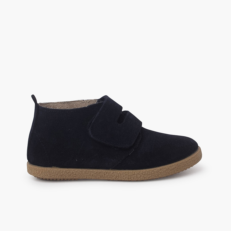 Suede Booties Wide Adherent Strip Navy Blue