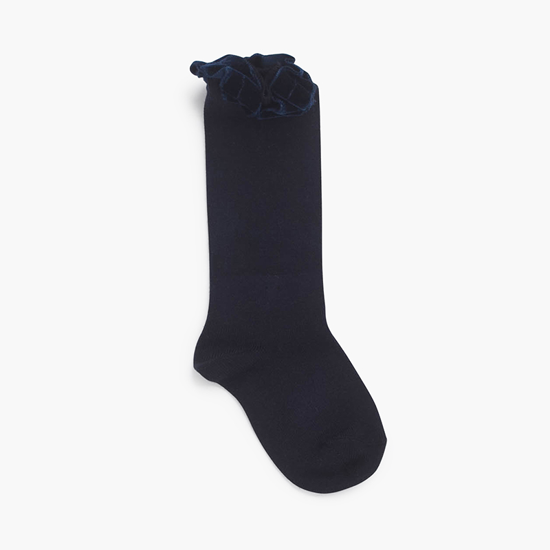 Velvet Ruffled Socks Navy Blue